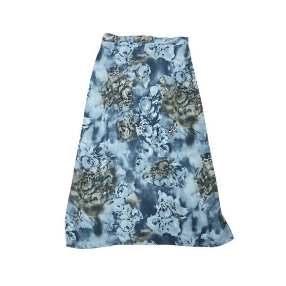 Vintage 90s Tradition blue rose floral print midi skirt L - Picture 1 of 5